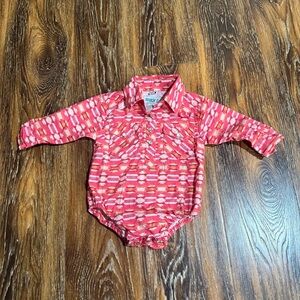 Girls Size 6M Rockin C Western Pearl Snap Shirt Top Aztec Pink Romper Rodeo